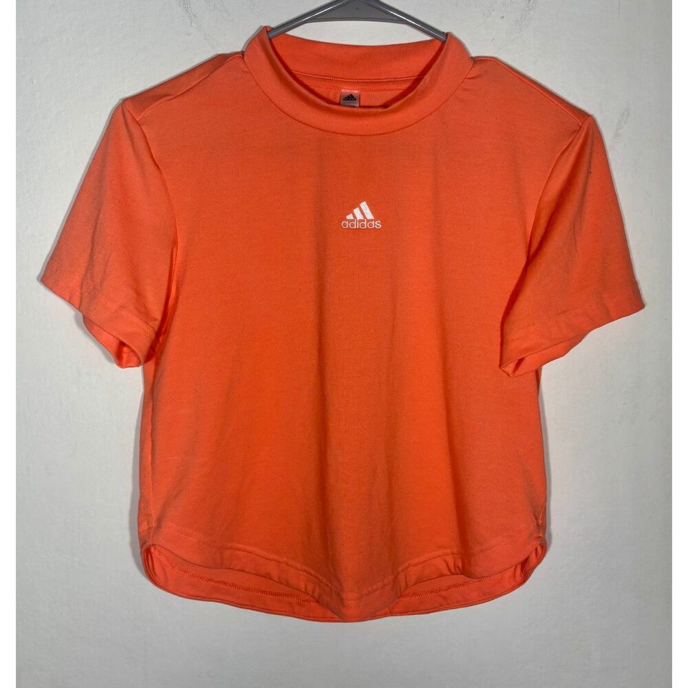 Adidas Womens Cropped T Shirt XS Orange Embroidered Logo Short Sleeve Tee